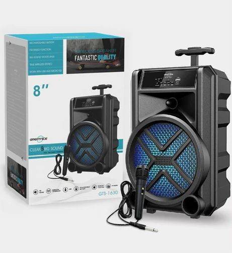 Boxa Portabila Wireless GTS 1630, difuzor 8", Microfon inclus, HD Audio, Suport SD Card, USB, FM Radio, Negru