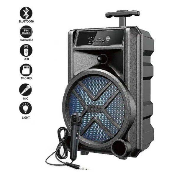 Boxa Portabila Wireless GTS 1630, difuzor 8", Microfon inclus, HD Audio, Suport SD Card, USB, FM Radio, Negru