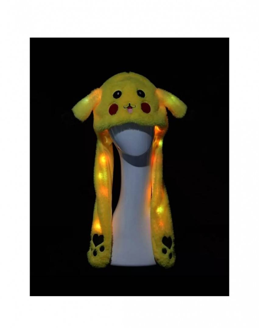 Caciula pentru copii, model Pikachu, leduri si miscari din urechi, galben