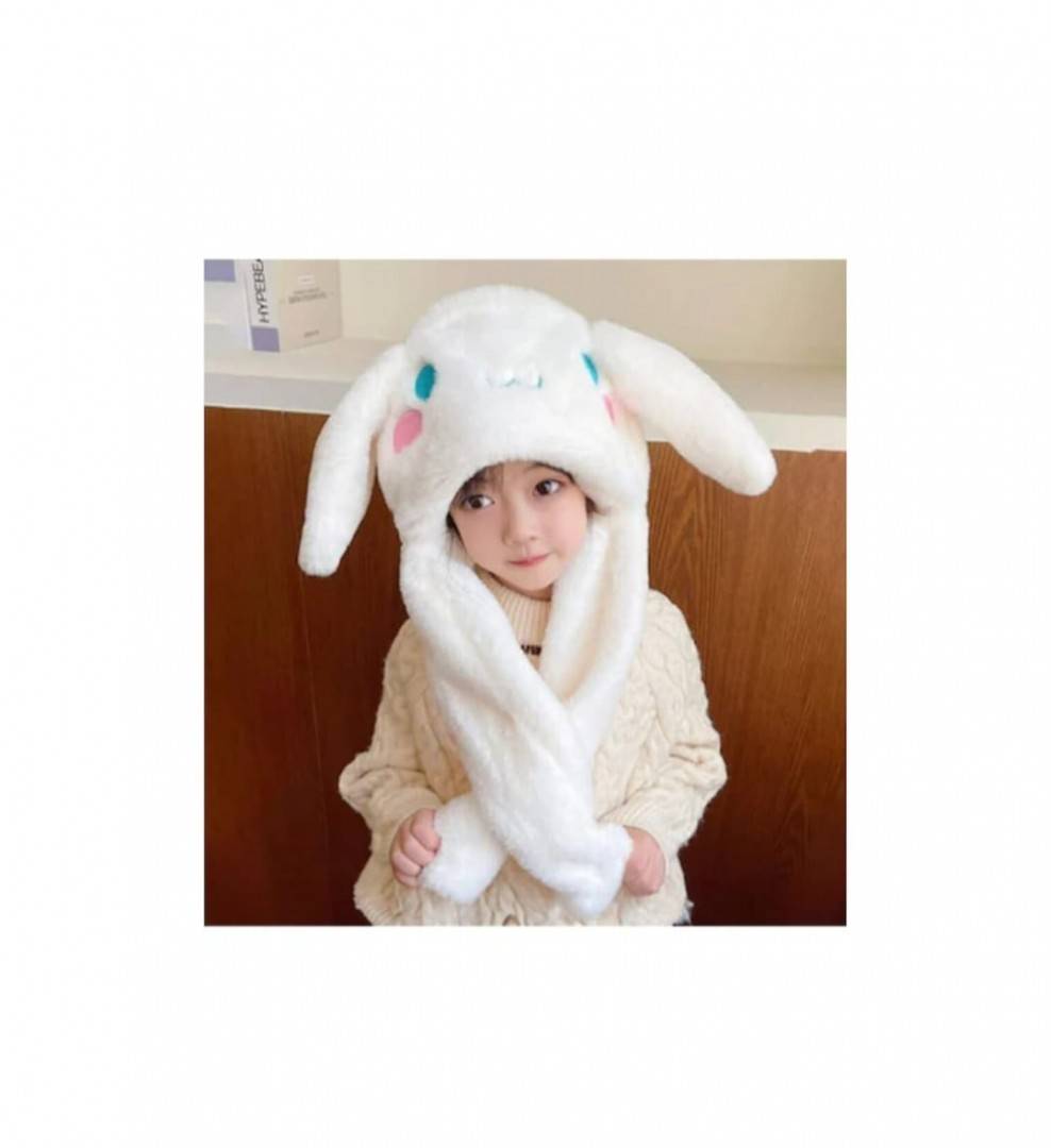 Caciula pentru copii, model Sanrio Kuromi, Cinnamoroll, leduri si miscari din urechi, alb
