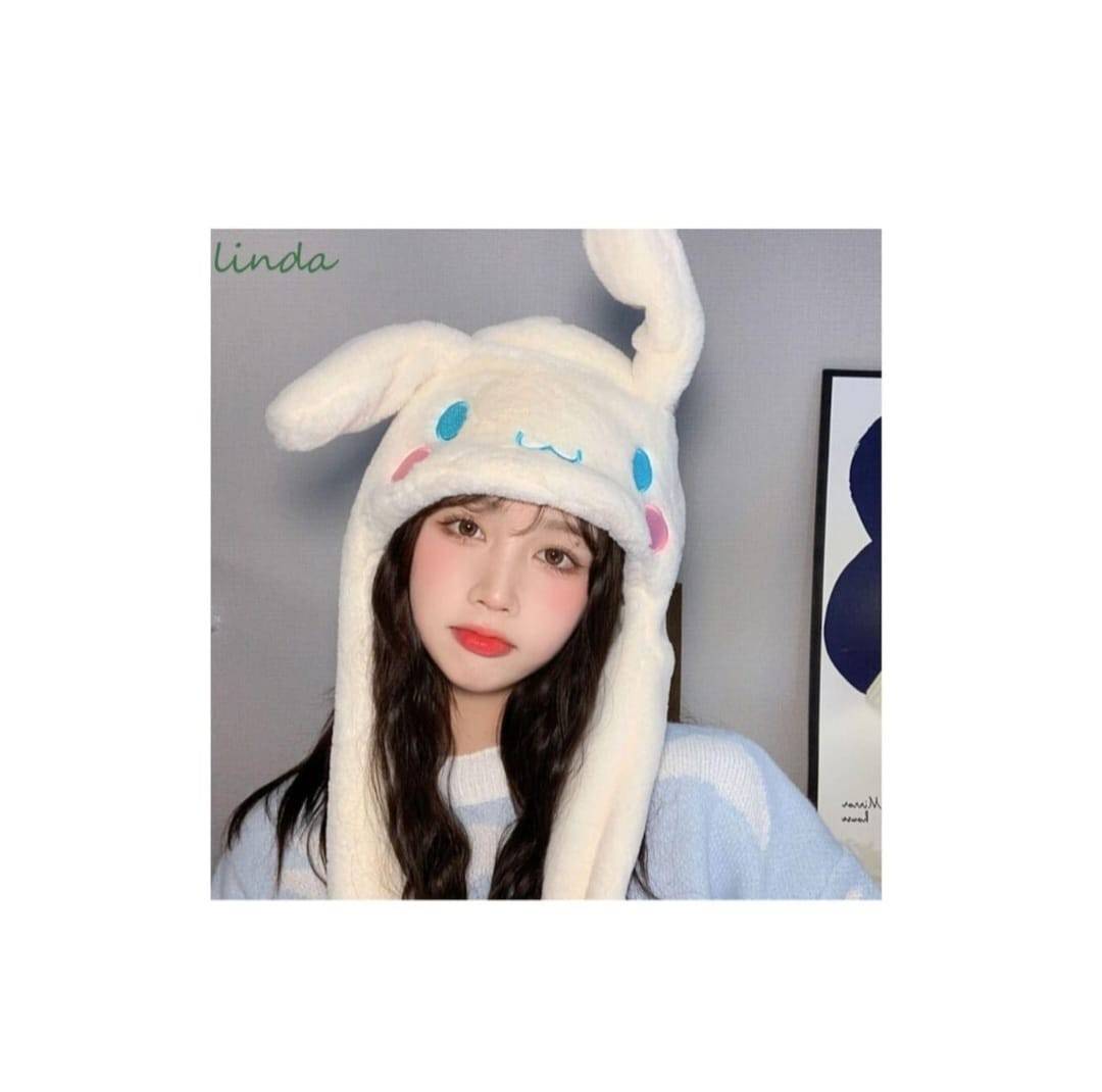 Caciula pentru copii, model Sanrio Kuromi, Cinnamoroll, leduri si miscari din urechi, alb