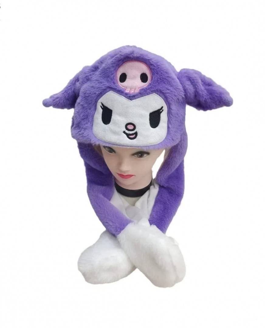 Caciula pentru copii, model Sanrio Kuromi, leduri si miscari din urechi, mov