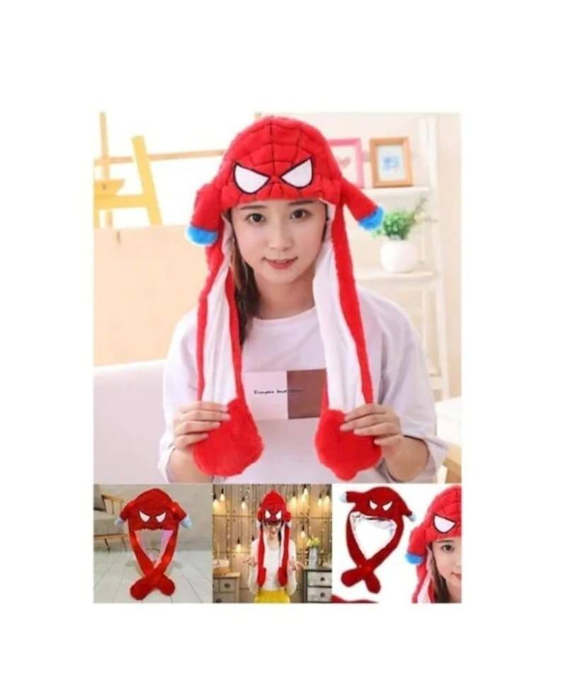 Caciula pentru copii, model Spiderman, leduri si miscari din urechi, rosu