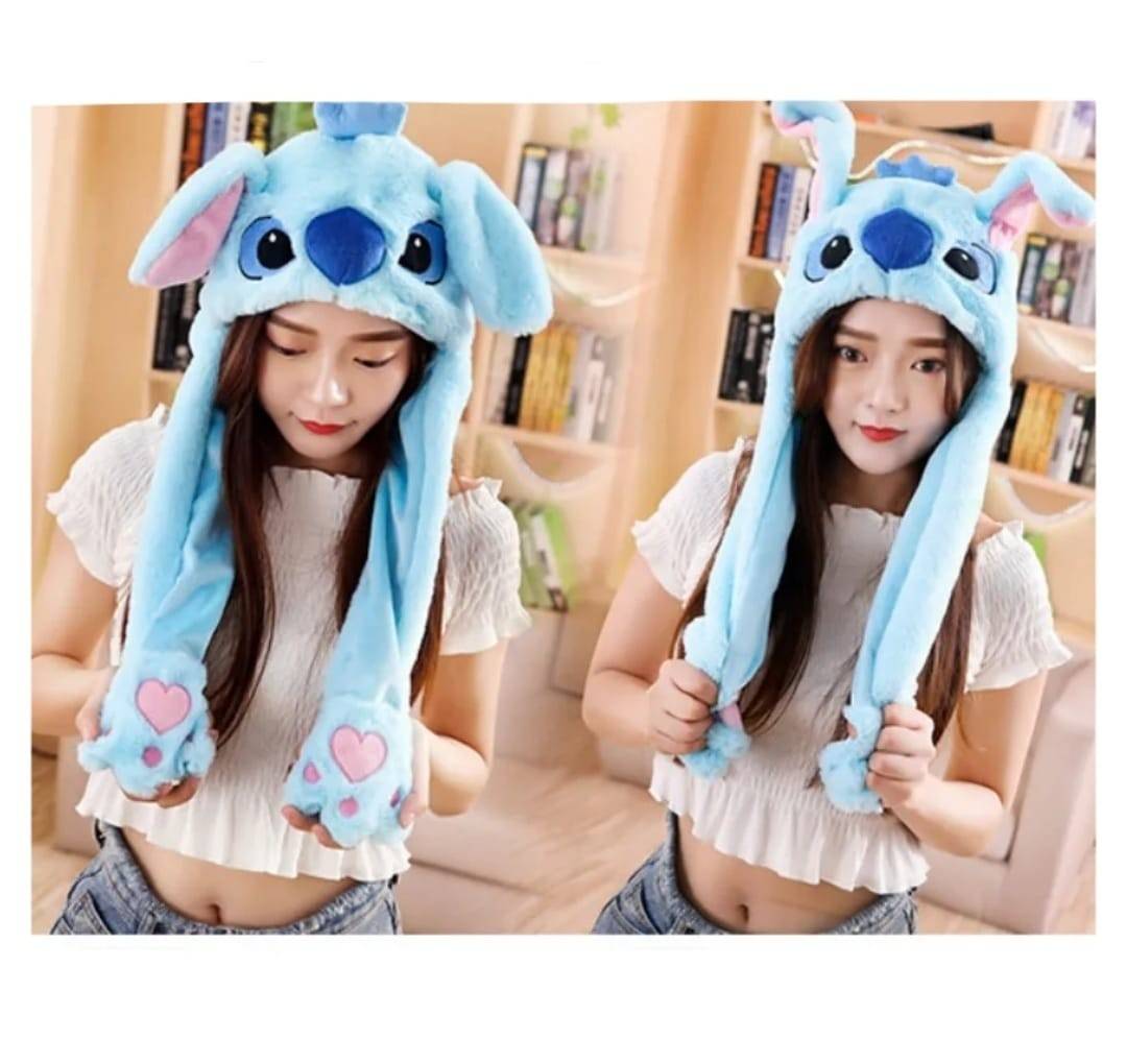 Caciula pentru copii, model Stitch, leduri si miscari din urechi, albastru