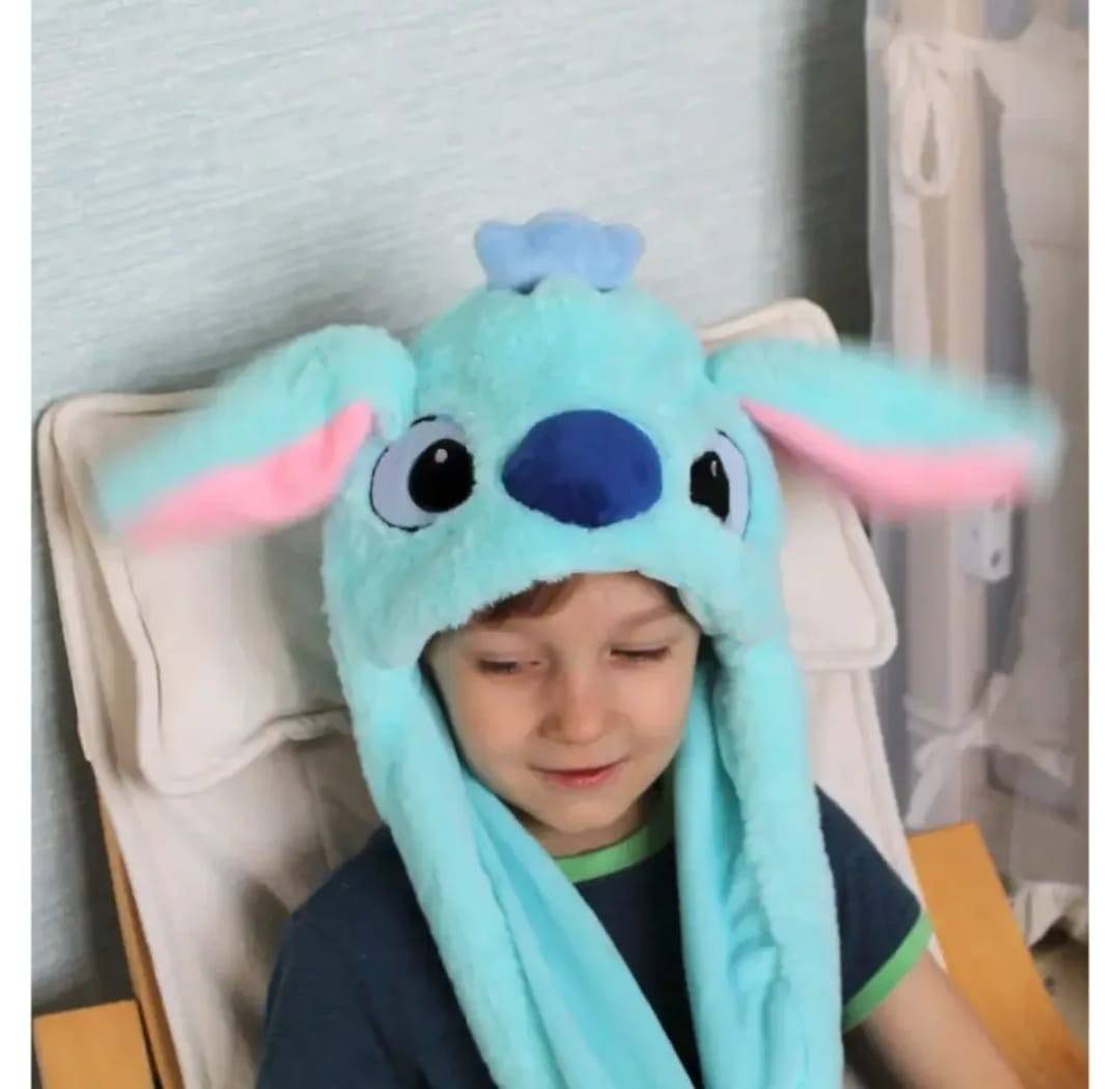 Caciula pentru copii, model Stitch, leduri si miscari din urechi, albastru