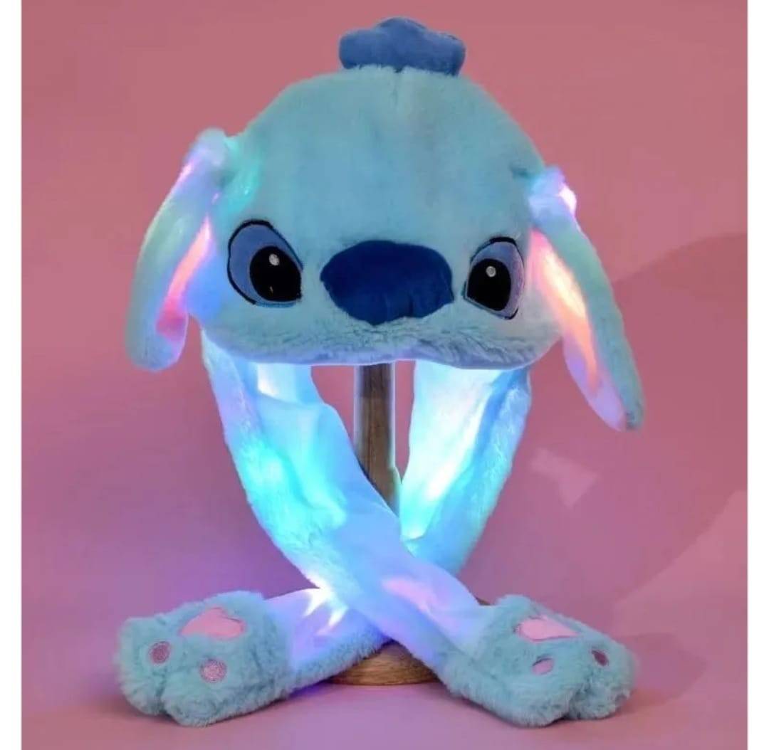Caciula pentru copii, model Stitch, leduri si miscari din urechi, albastru