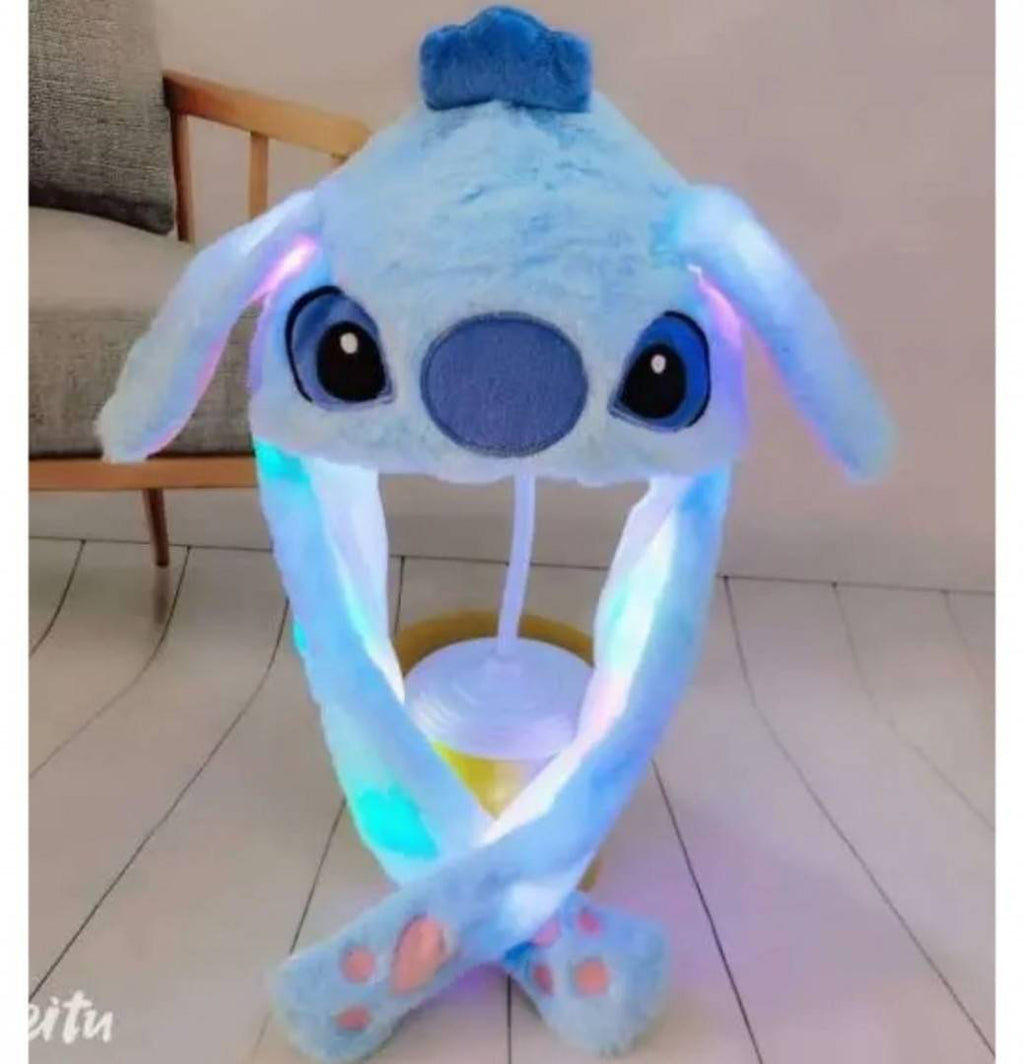 Caciula pentru copii, model Stitch, leduri si miscari din urechi, albastru