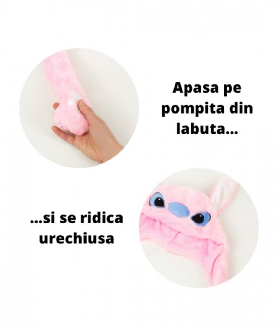 Caciula pentru copii, model Stitch, leduri si miscari din urechi, roz