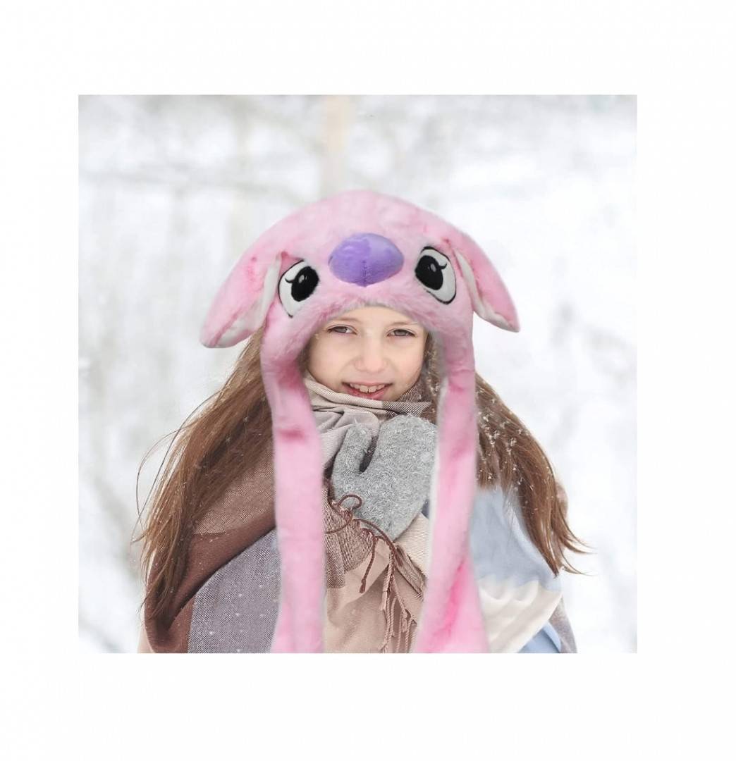 Caciula pentru copii, model Stitch, leduri si miscari din urechi, roz