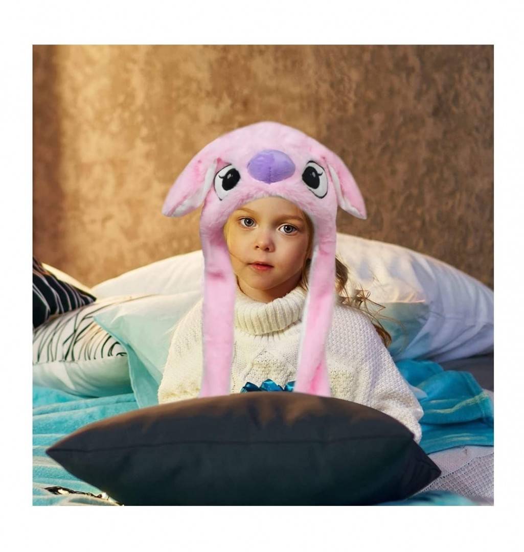 Caciula pentru copii, model Stitch, leduri si miscari din urechi, roz
