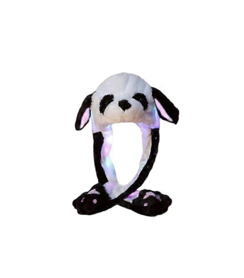 Caciula pentru copii, model Urs Panda, leduri si miscari din urechi, alb/negru | Masha Shop