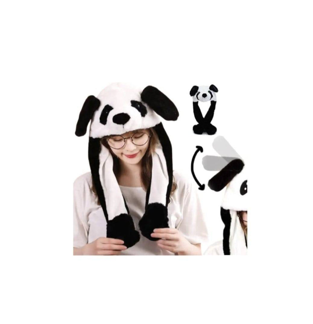Caciula pentru copii, model Urs Panda, leduri si miscari din urechi, alb/negru