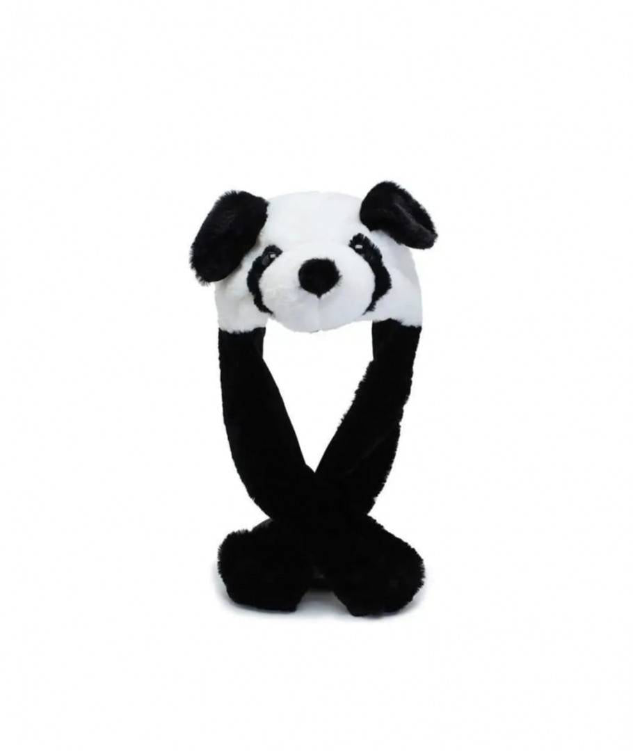 Caciula pentru copii, model Ursulet Panda, leduri si miscari din urechi, alb/negru