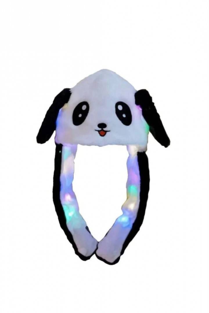 Caciula pentru copii, model Ursulet Panda, leduri si miscari din urechi, multicolor