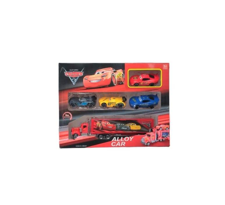Camion Cars cu 4 masinute metalice, rosu/negru, 3 ani+