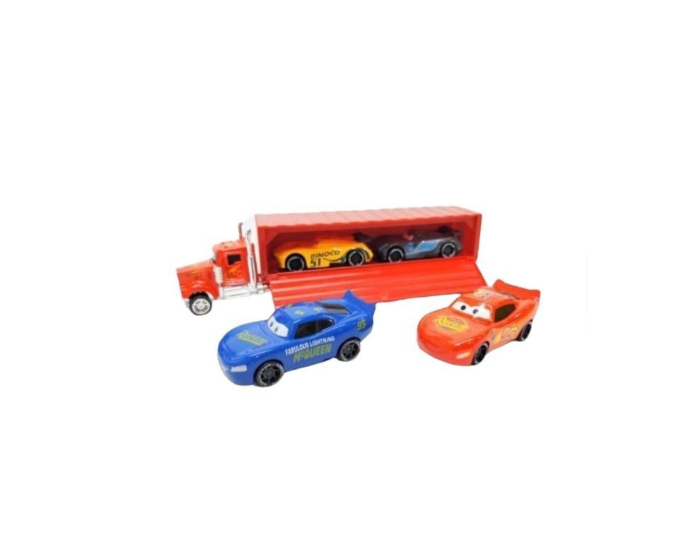 Camion Cars cu 4 masinute metalice, rosu/negru, 3 ani+
