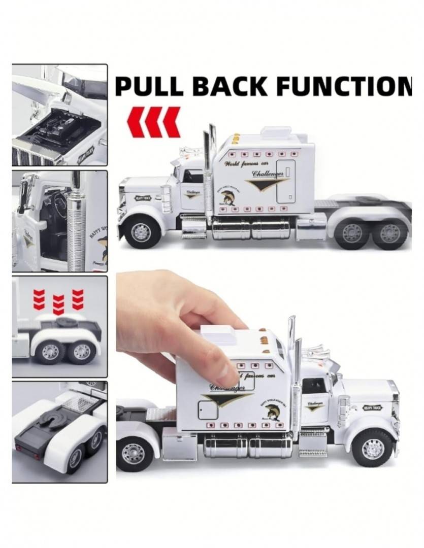 Camion metal mecanic, model Peterbilt Heavy Truck 389, faruri luminoase, sunete, usi mobile, capota mobila, scara 1:24, alb, 