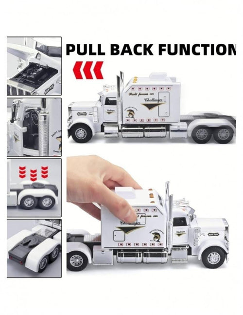 Camion metal mecanic, model Peterbilt Heavy Truck 389, faruri luminoase, sunete, usi mobile, capota mobila, scara 1:24, alb