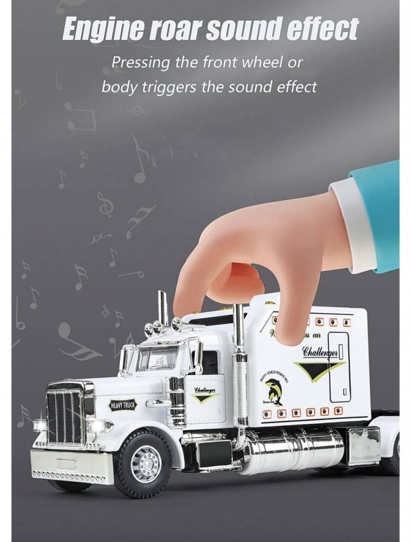 Camion metal mecanic, model Peterbilt Heavy Truck 389, faruri luminoase, sunete, usi mobile, capota mobila, scara 1:24, alb, 