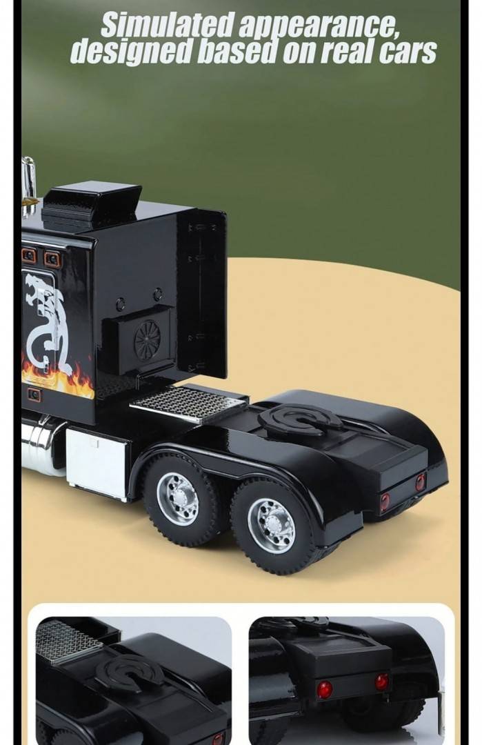 Camion metal mecanic, model Peterbilt Heavy Truck 389, faruri luminoase, sunete, usi mobile, capota mobila, scara 1:24, negru