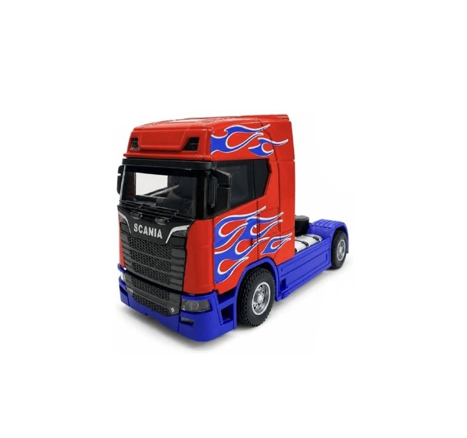 Camion metalic, tip Scania T770S, scara 1:32, cabina rebatabila, lumini si sunete, multicolor, 13 cm