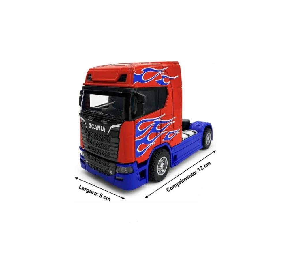 Camion metalic, tip Scania T770S, scara 1:32, cabina rebatabila, lumini si sunete, multicolor, 13 cm