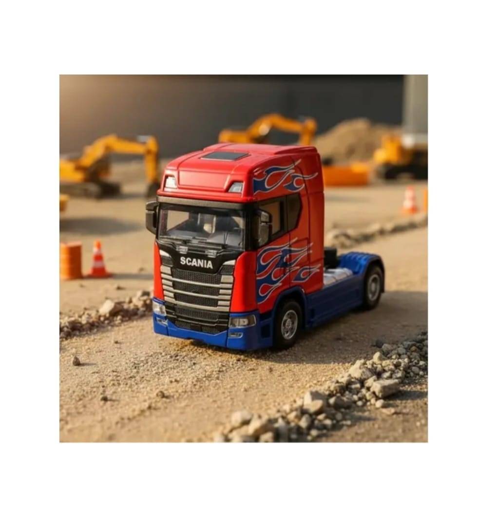 Camion metalic, tip Scania T770S, scara 1:32, cabina rebatabila, lumini si sunete, multicolor, 13 cm