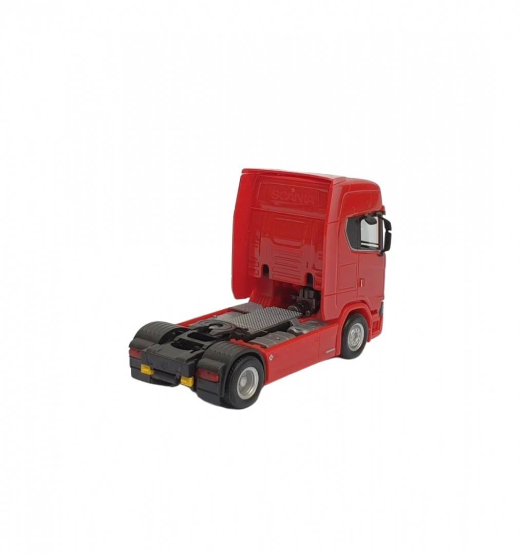Camion metalic, tip Scania T770S, scara 1:32, cabina rebatabila, lumini si sunete, rosu, 13 cm
