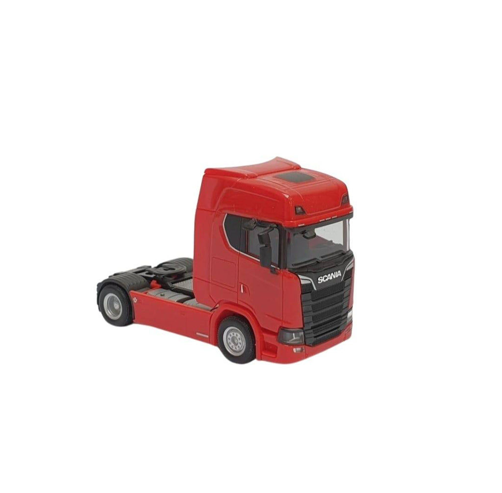 Camion metalic, tip Scania T770S, scara 1:32, cabina rebatabila, lumini si sunete, rosu, 13 cm