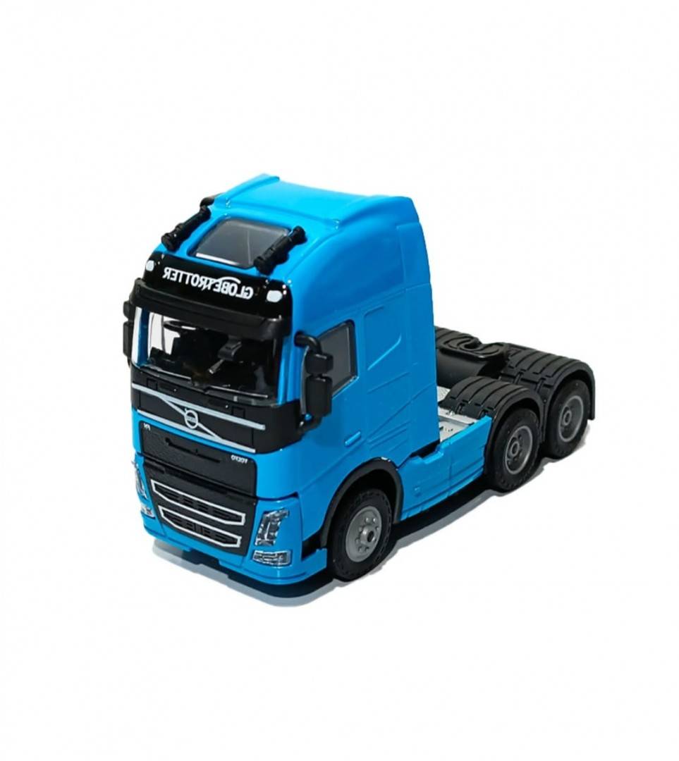 Camion metalic, tip Volvo FH, scara 1:32, cabina rebatabila, lumini si sunete, albastru, 13 cm
