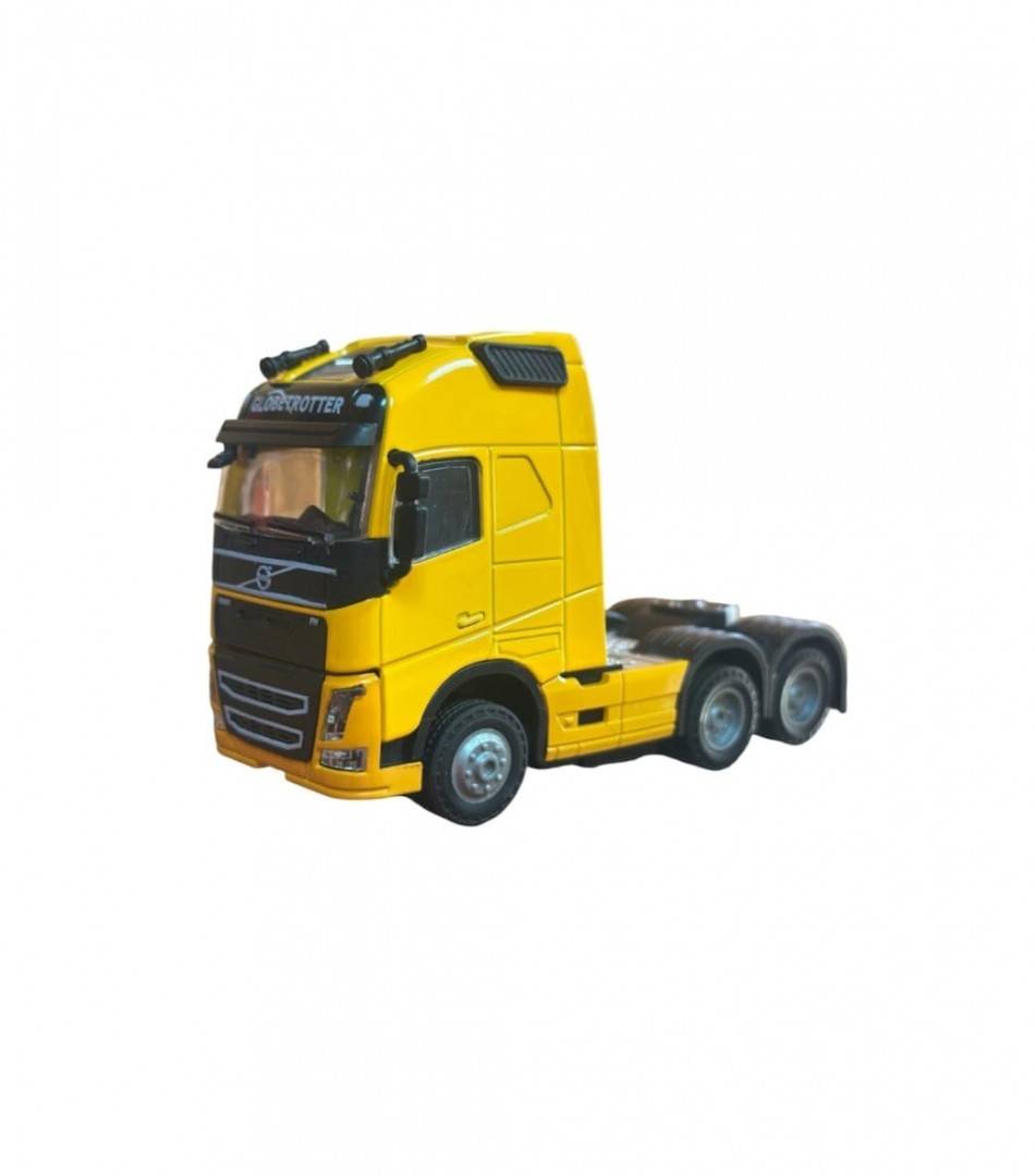 Camion metalic, tip Volvo FH, scara 1:32, cabina rebatabila, lumini si sunete, galben, 13 cm