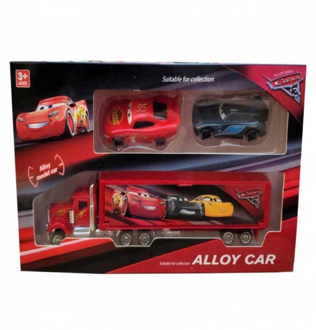 Camion tip Cars cu 2 masinute metalice, rosu/negru, 3 ani+
