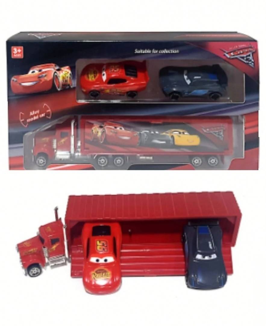 Camion tip Cars cu 2 masinute metalice, rosu/negru, 3 ani+
