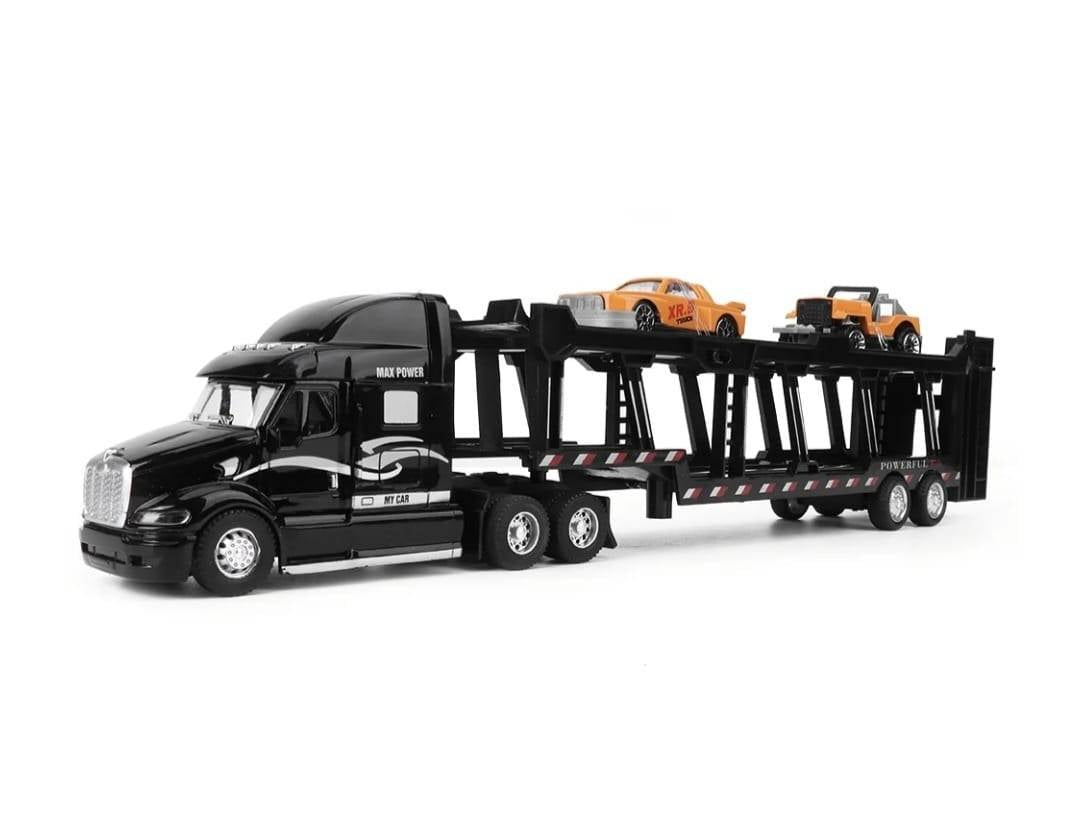 Camion transportator cu 2 masinute, metal/plastic, negru/multicolor, 34 cm