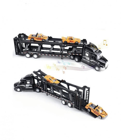 Camion transportator cu 2 masinute, metal/plastic, negru/multicolor, 34 cm – imagine 2 | Masha Shop