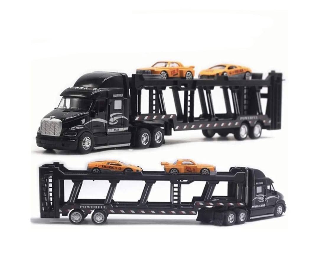 Camion transportator cu 2 masinute, metal/plastic, negru/multicolor, 34 cm