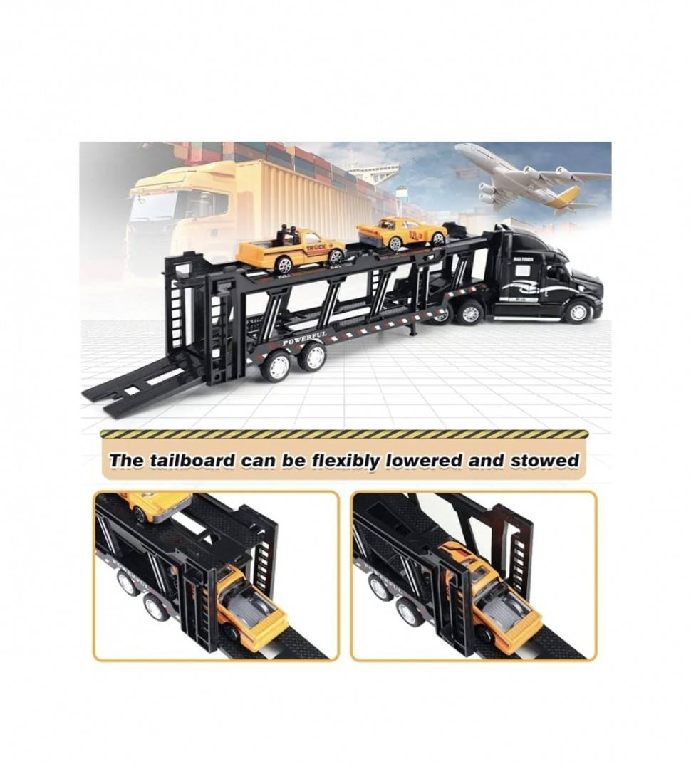 Camion transportator cu 2 masinute, metal/plastic, negru/multicolor, 34 cm