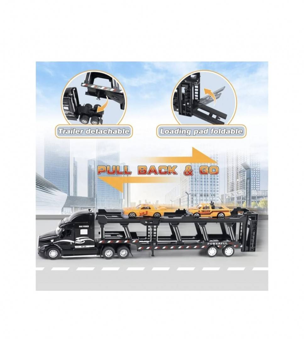 Camion transportator cu 2 masinute, metal/plastic, negru/multicolor, 34 cm