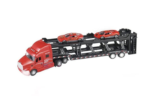 Camion transportator cu 2 masinute, metal/plastic, rosu/multicolor, 34 cm | Masha Shop