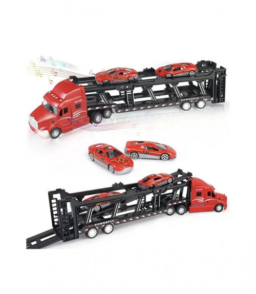 Camion transportator cu 2 masinute, metal/plastic, rosu/multicolor, 34 cm – imagine 2 | Masha Shop