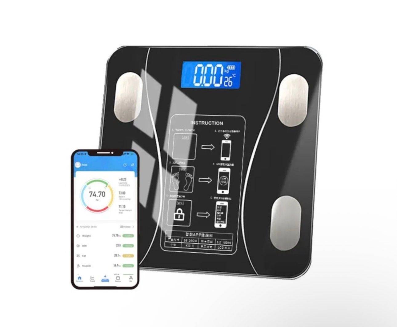 Cantar SMART electronic cu monitorizare personalizata, Wireless BMI BlueTooth Digital Body Health Culoare Negru ABYZ