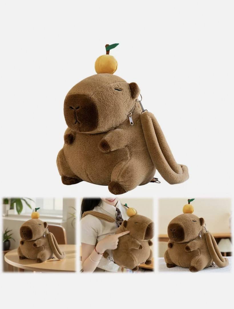 Capibara de plus, tip ghiozdan, maro, 35 cm
