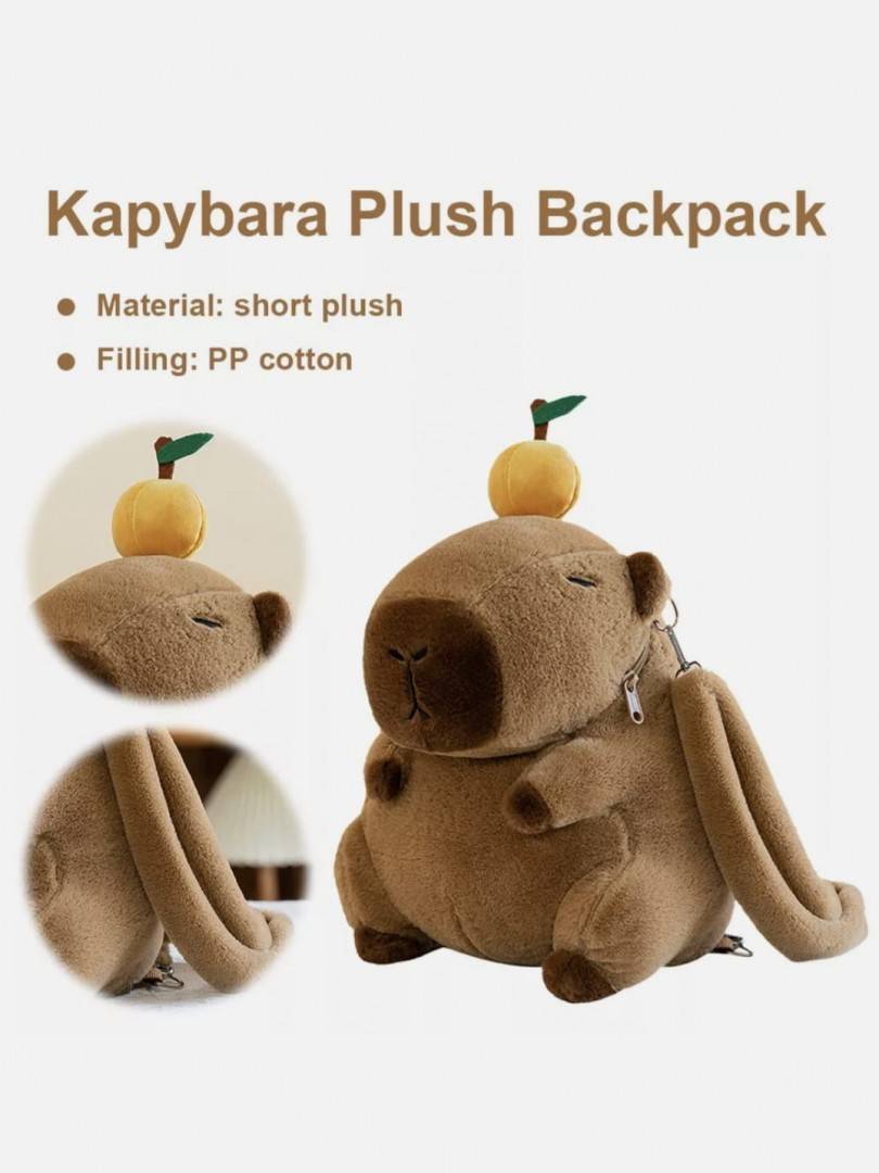 Capibara de plus, tip ghiozdan, maro, 35 cm