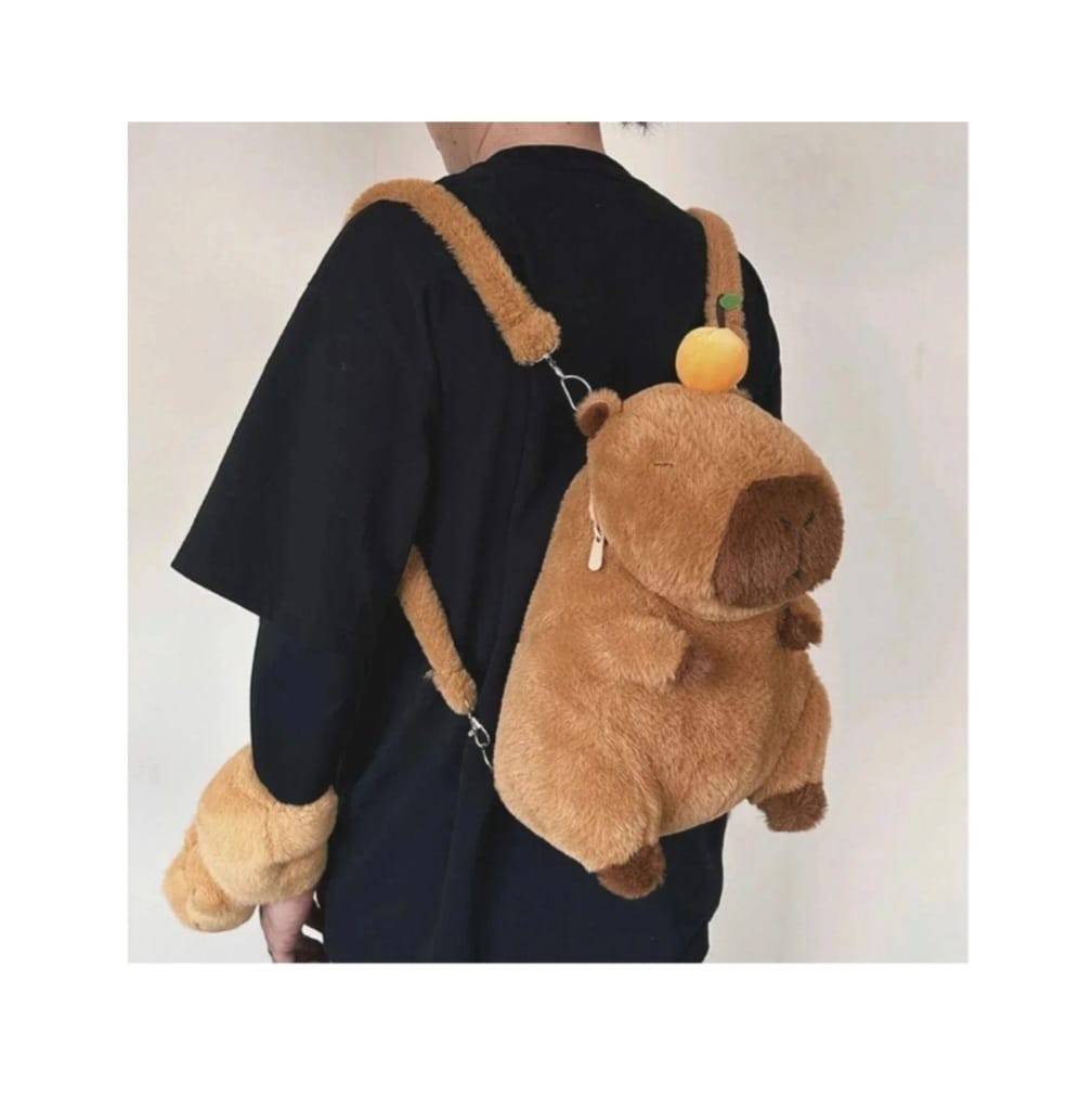Capibara de plus, tip ghiozdan, maro, 35 cm