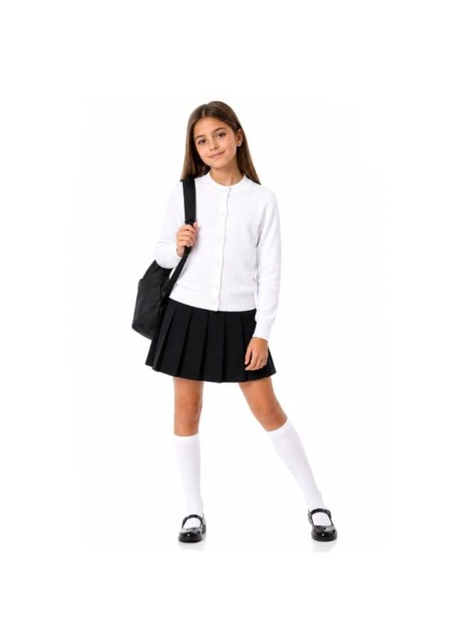 Cardigan elegant scoala, pentru fete, cu nasturi, alb, 5 ani - 14 ani