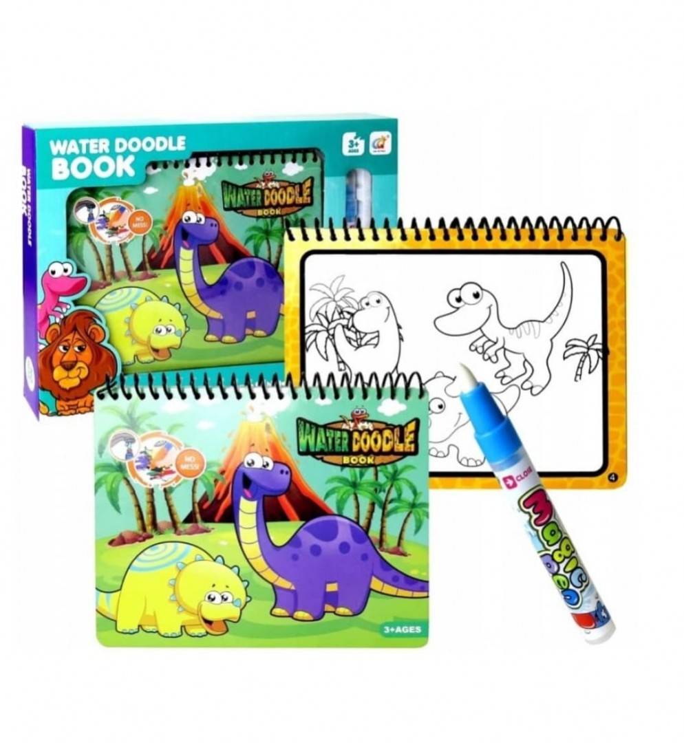 Carte de colorat cu apa, Dino, stilou magic, multicolor, 20 cm