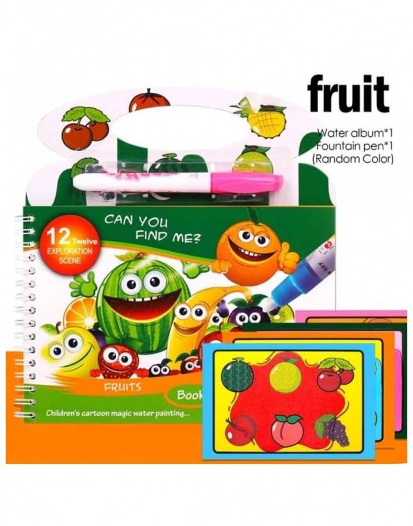 Carte de colorat cu apa, Fructe, multicolor, 20 cm