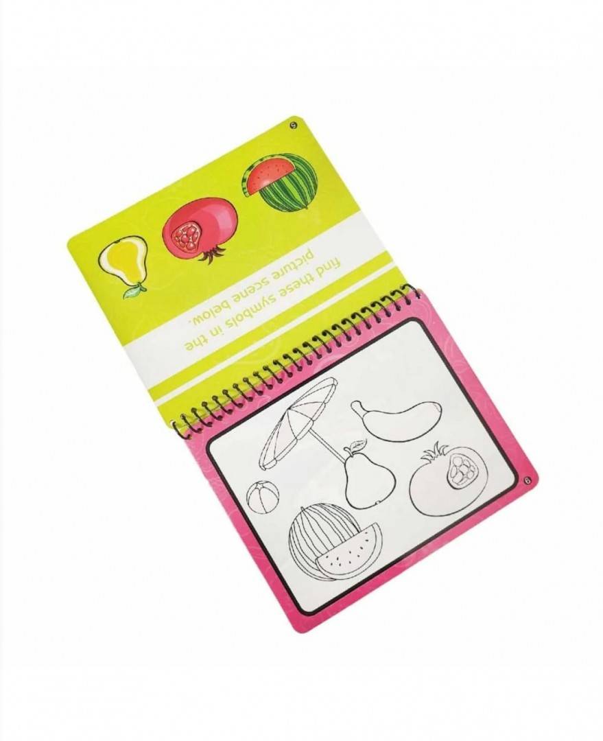 Carte de colorat cu apa, Legume si Fructe, stilou magic, multicolor, 20 cm