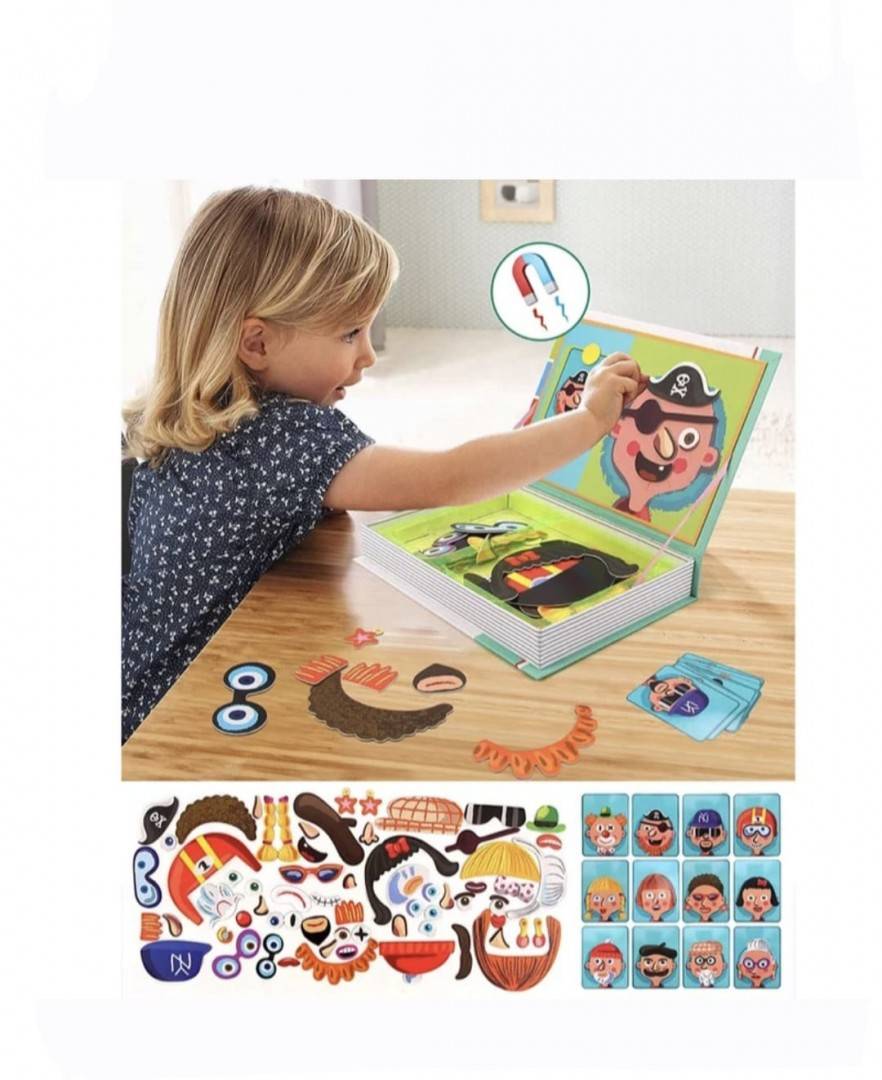 Carte magnetica, Expesii Faciale, puzzle magnetic, multicolor, 3 ani+