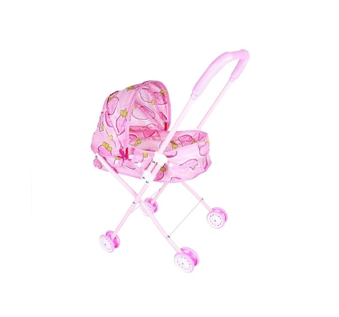 Carucior pentru papusi, cadru metalic, roz
